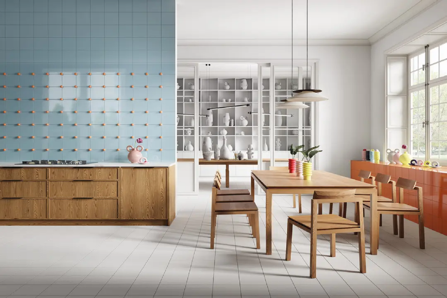 Nowoczesna kuchnia z kolorowym akcentem retro